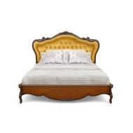 Pat lemn masiv, maro/alb/gri, dublu, 1800, tapisat, inserții ornamentale, Jasmina Pat lemn masiv, maro/alb/gri, dublu, 1800, tapisat, inserții ornamentale, Jasmina