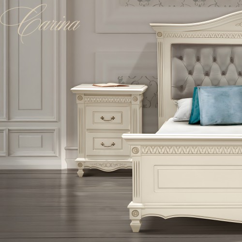 Pat lemn masiv, maro/alb, 900, inserții ornamentale, Carina