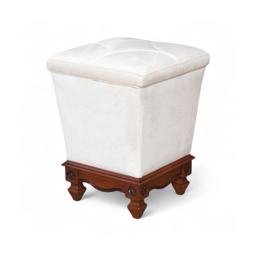 Taburet lemn masiv, maro/alb, tapisat, Carina