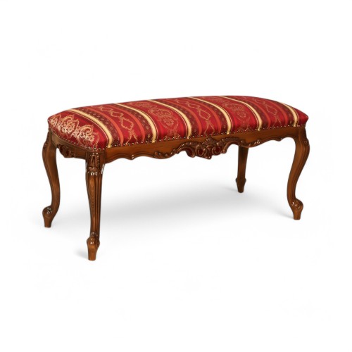 Taburet lemn masiv, maro/alb, inserții Rococo, lung, Royal Taburet lemn masiv, maro/alb, inserții Rococo, lung, Royal