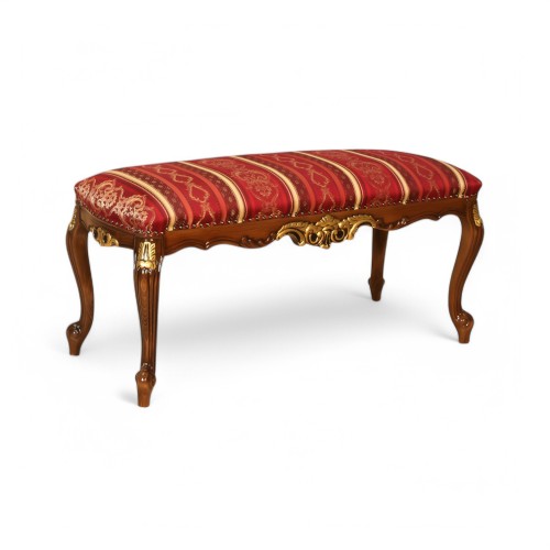 Taburet lemn masiv, maro/alb, inserții Rococo, lung, Royal Taburet lemn masiv, maro/alb, inserții Rococo, lung, Royal