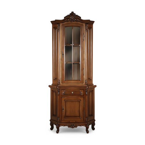 Bufet vitrină colț lemn masiv, maro/alb, 2 uși, 1 sertar, Royal Bufet vitrină colț lemn masiv, maro/alb, 2 uși, 1 sertar, Royal