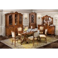 Bufet vitrină colț lemn masiv, maro/alb, 2 uși, 1 sertar, Royal