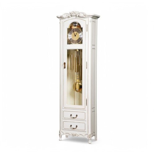 Vitrină cu ceas cu pendul, lemn masiv, alb, 1 ușa, 2 sertare, Flora Vitrină cu ceas cu pendul, lemn masiv, alb, 1 ușa, 2 sertare, Flora