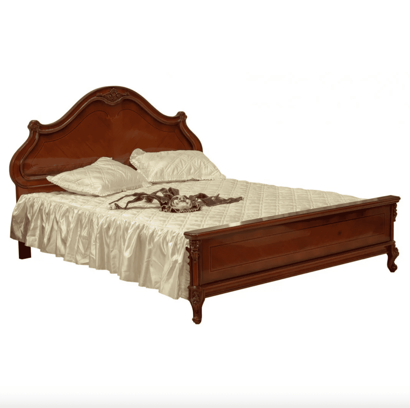 Pat lemn masiv, maro_alb, dublu, 1600, Md 1, ramă ornamentată, Firenze