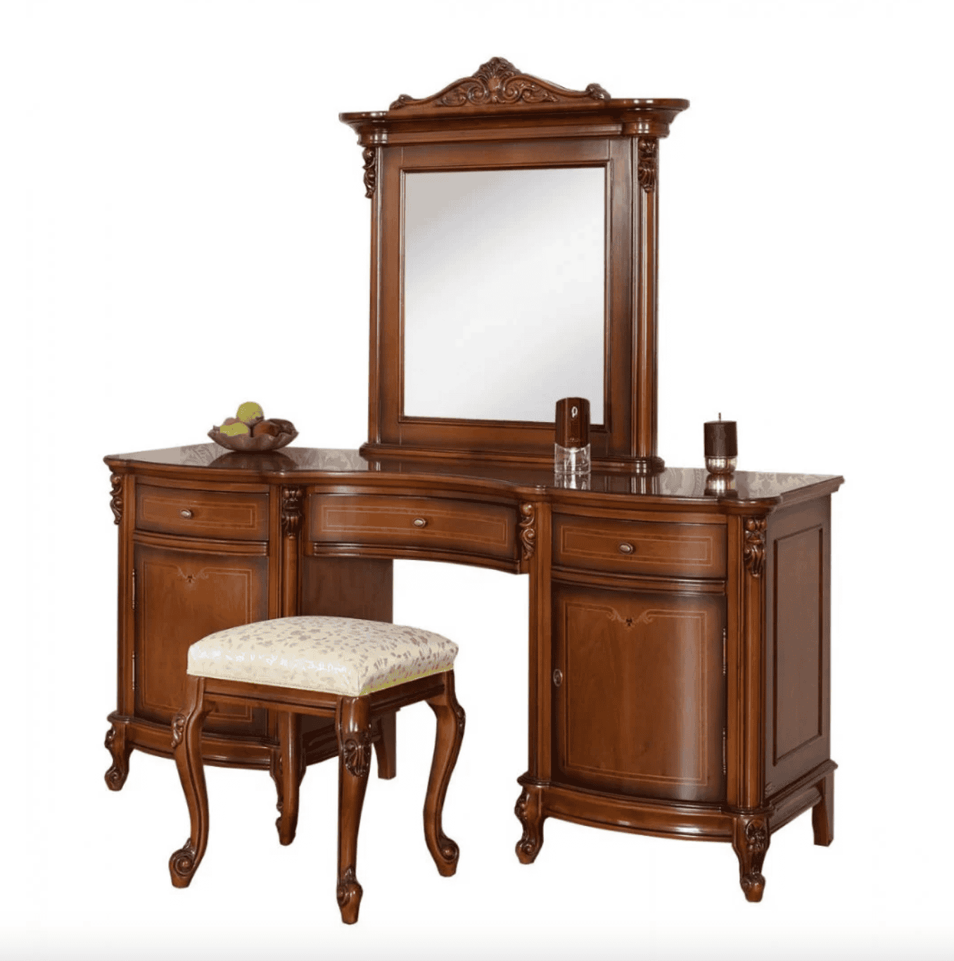 Toaletă lemn masiv, maro_alb, oglindă inserată, Firenze